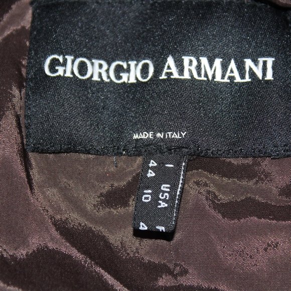 Giorgio Armani Women's Brown Wool Blend Double Breasted Leather Trim Jacket ~10~ - Picture 11 of 15